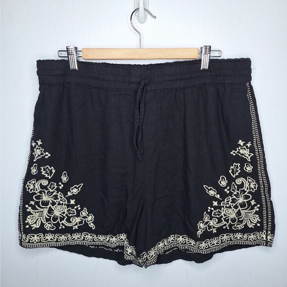 Elie Tahari Embroidered Shorts Women XL Linen Blend Boho Resort Pull On Vacation - Picture 10 of 10